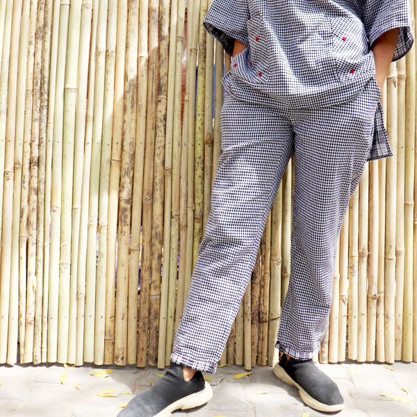 Kirgiti's ' Double Weave Organic Cotton and Hand Embroidered Black Checkered Comfort Fit Pants - image 2